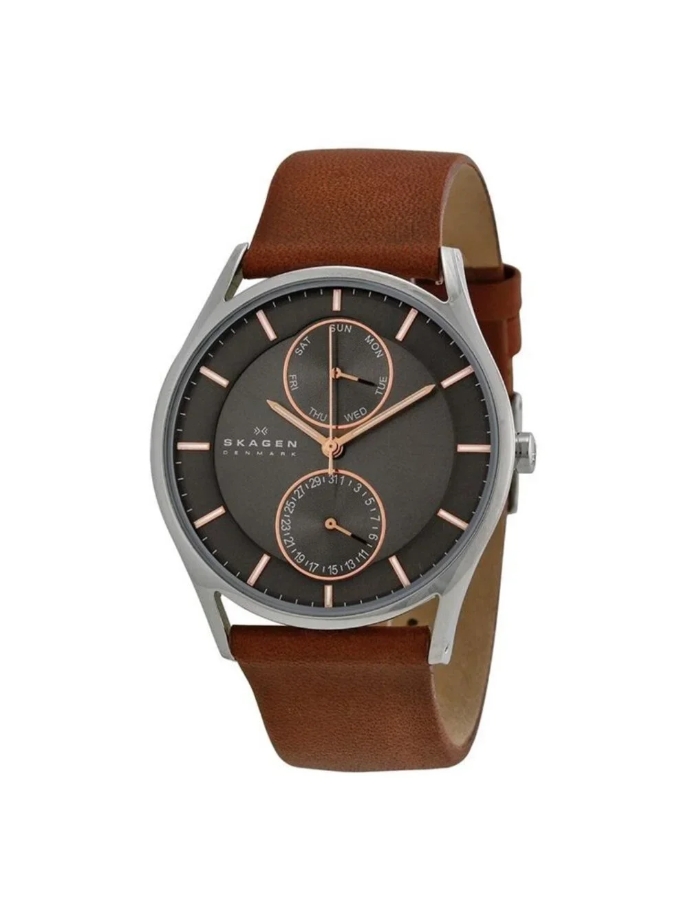 NWT Skagen Holst Charcoal Dial Brown Leather Men's Watch